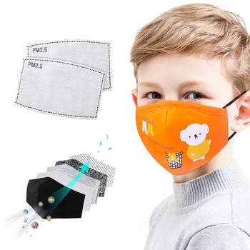 

Cotton Reusable Washable Children Kids Cartoon Face Mouth Masks Cover Dustproof Breathable Mouth Muffle With 2Pcs Filters
