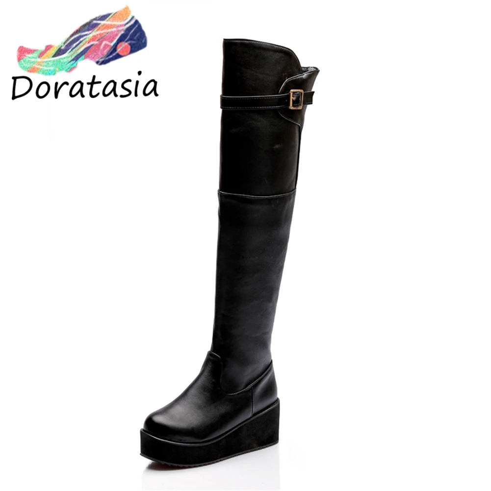 

DORATASIA Big Size 33-43 Ladies Elegant Knee High Platform Boots Women 2020 Fashion Black Platform Boots High Heel Shoes Woman