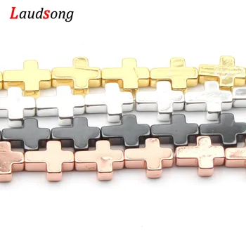 

Rose Gold Black Jesus Cross Shape 15'' Natural Hematite Beads Spacer Stone Beads For Jewelry Making DIY Bracelet 8x10mm