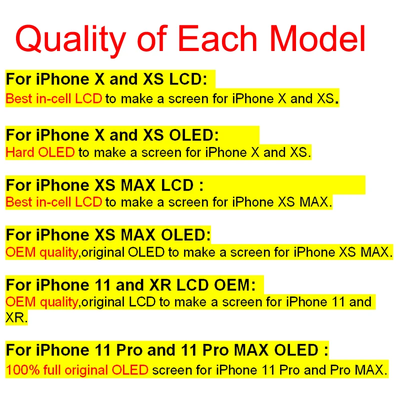 AAA High Quality OEM For iPhone X XR XS MAX 11 PRO MAX LCD OLED Display Touch Screen Replacement with 3D Touch Digeiter Assembly