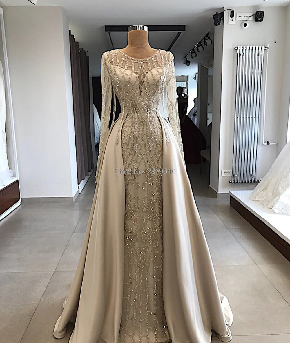 

2020 Brilliant Round Neck Mermaid Evening Dress Removable Skirt Floor-Length Beaded Sequins Robe De Soiree Aibye Saudi Arabia
