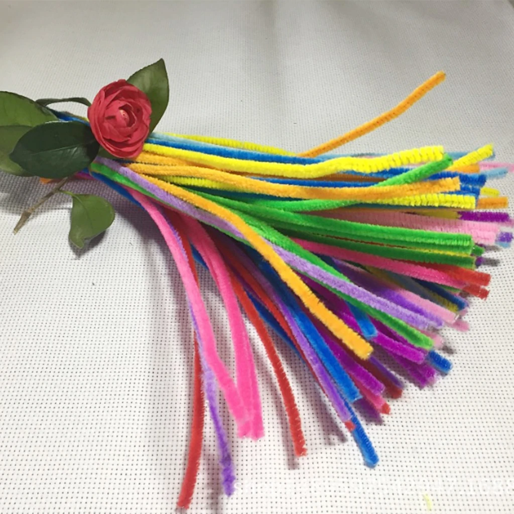100 Pack Chenille Stems Pipe Cleaners Shilly-stick Handcraft Plush Twist Rods