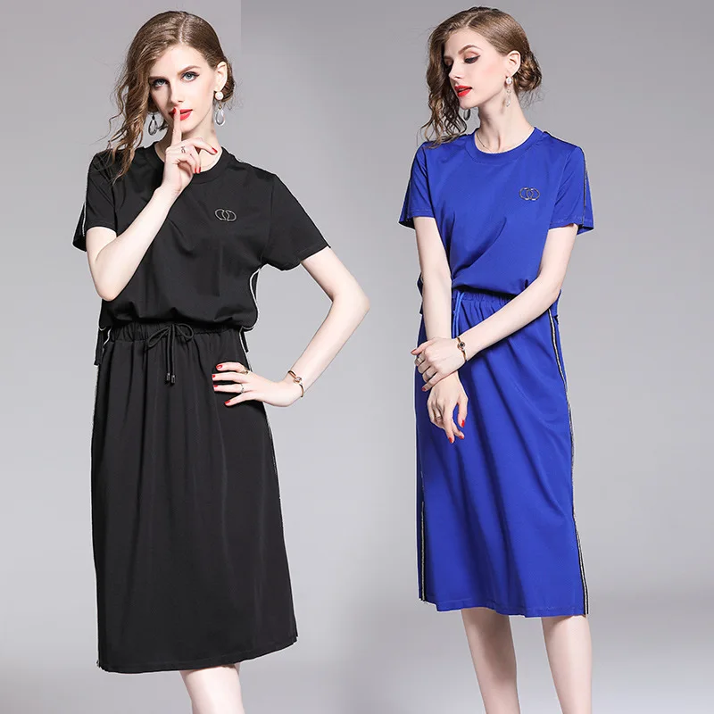 

Ozhouzhan 2019 Summer Wear New Style European Goods Fashion Mid-length Slim Fit Slimming Diamond Set Step Dress WOMEN'S Dress
