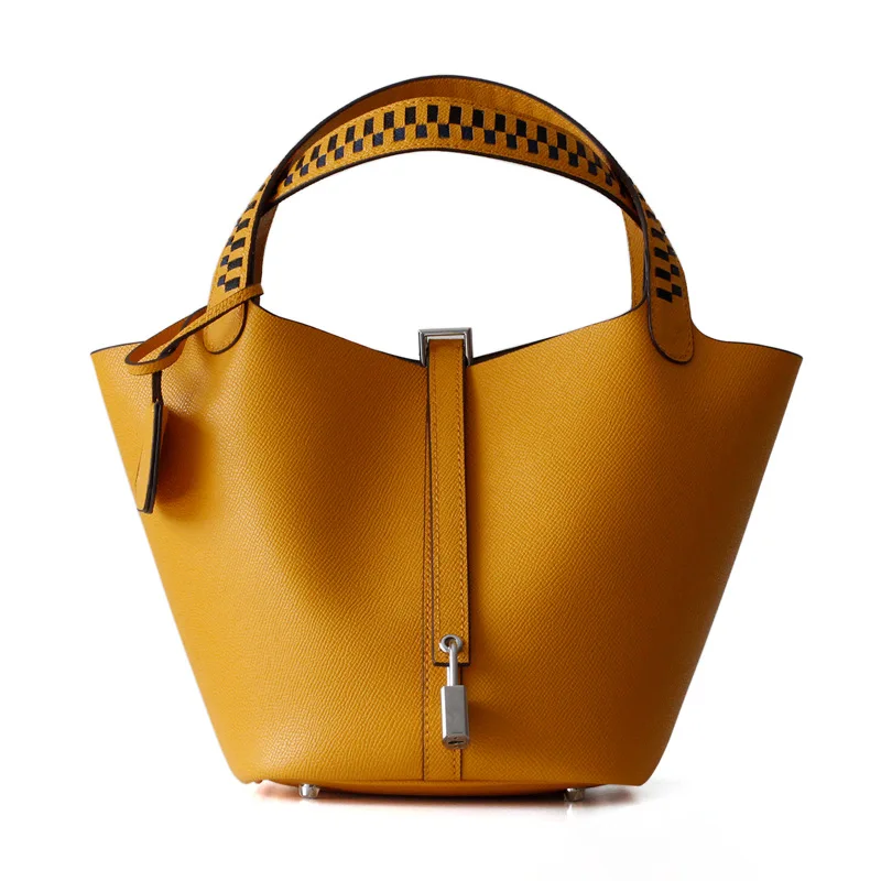 Фирменный дизайн, тканые сумки для женщин, коровья кожа, высокое качество, модная ручная сумка через плечо, женская сумка, корзина для покупок, сумка-мешок - Цвет: Big Yellow