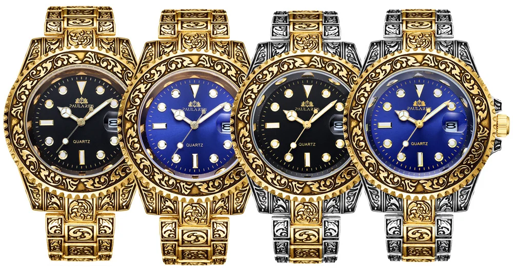 Quarzo classico da uomo, antico, vintage, luminoso, in oro rosa, oro giallo, argento, 2 toni, rosso verde, blu sfumato_voghion.com