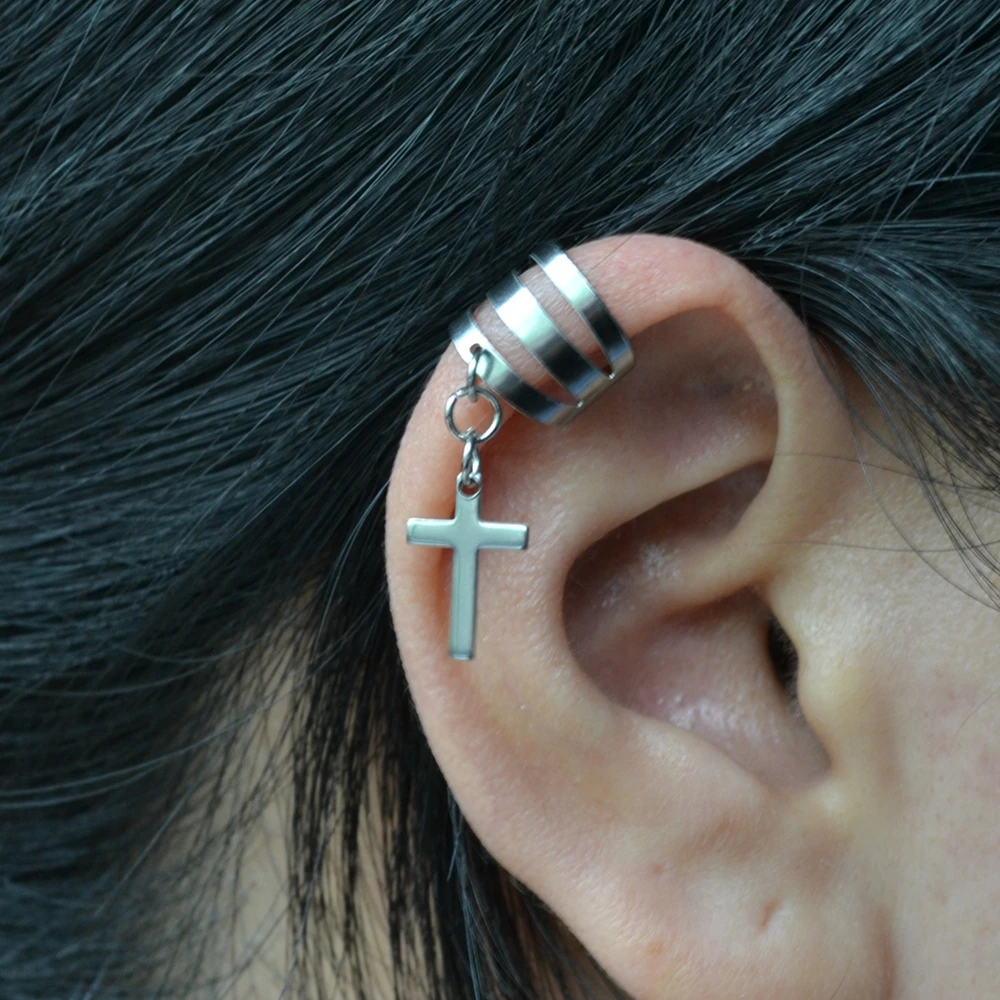 Clip on the ear Earrings for Women Men cuff fake stainless steel 1cm adjustable size wrap Fashion Jewelry Accessories 2pcs ear clip earrings clip earrings ear clip