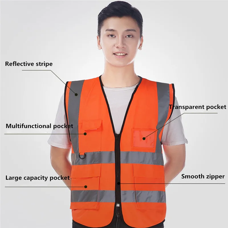 Bike Adjustable Reflective Safety Security Vest Jacket Night Running Cycling Vest Outdoor Multi-pocket Bicycle Warning Vest