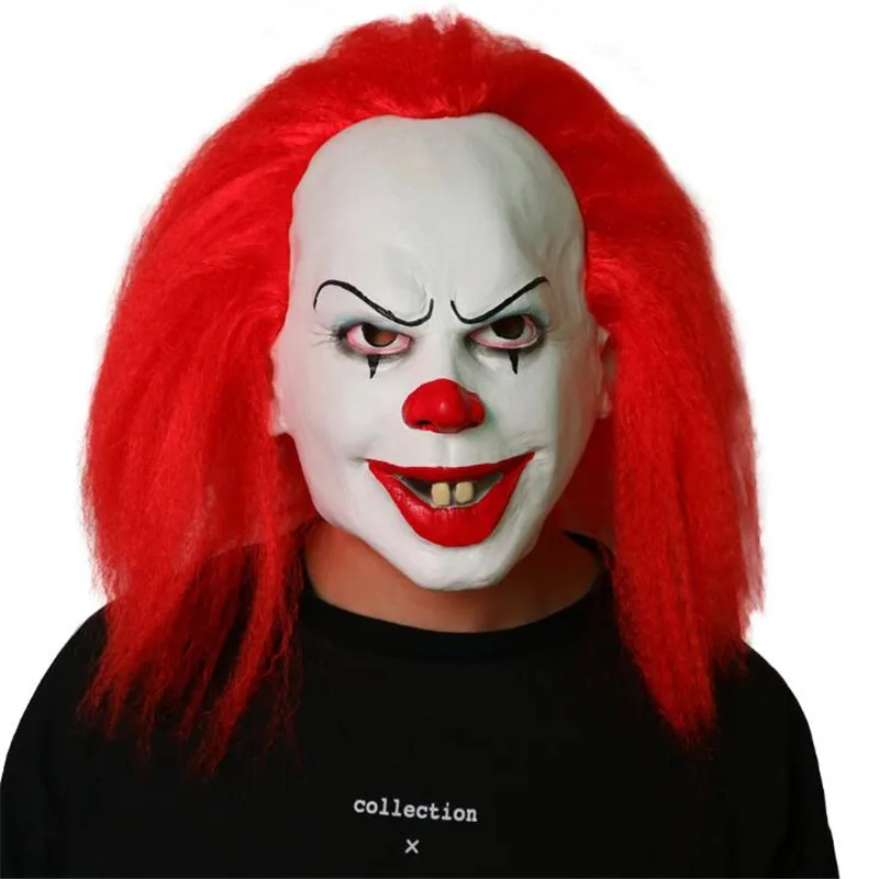 classics red Горячий фильм Стивен Кинг's It маска косплей реквизит второй Джокер Хэллоуин террор латексная маска парик - Цвет: classics red