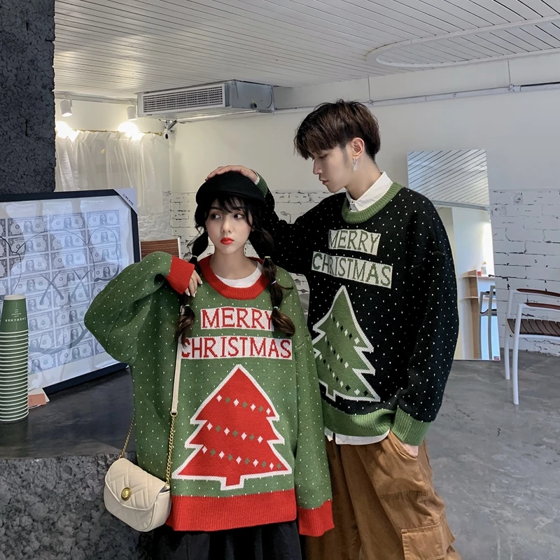 Privathinker зимние жаккардовые свитера с рождественской елкой для мужчин и женщин, утолщенный теплый пуловер для влюбленных, вязаный свитер, одежда - Цвет: Green(AsianSize)