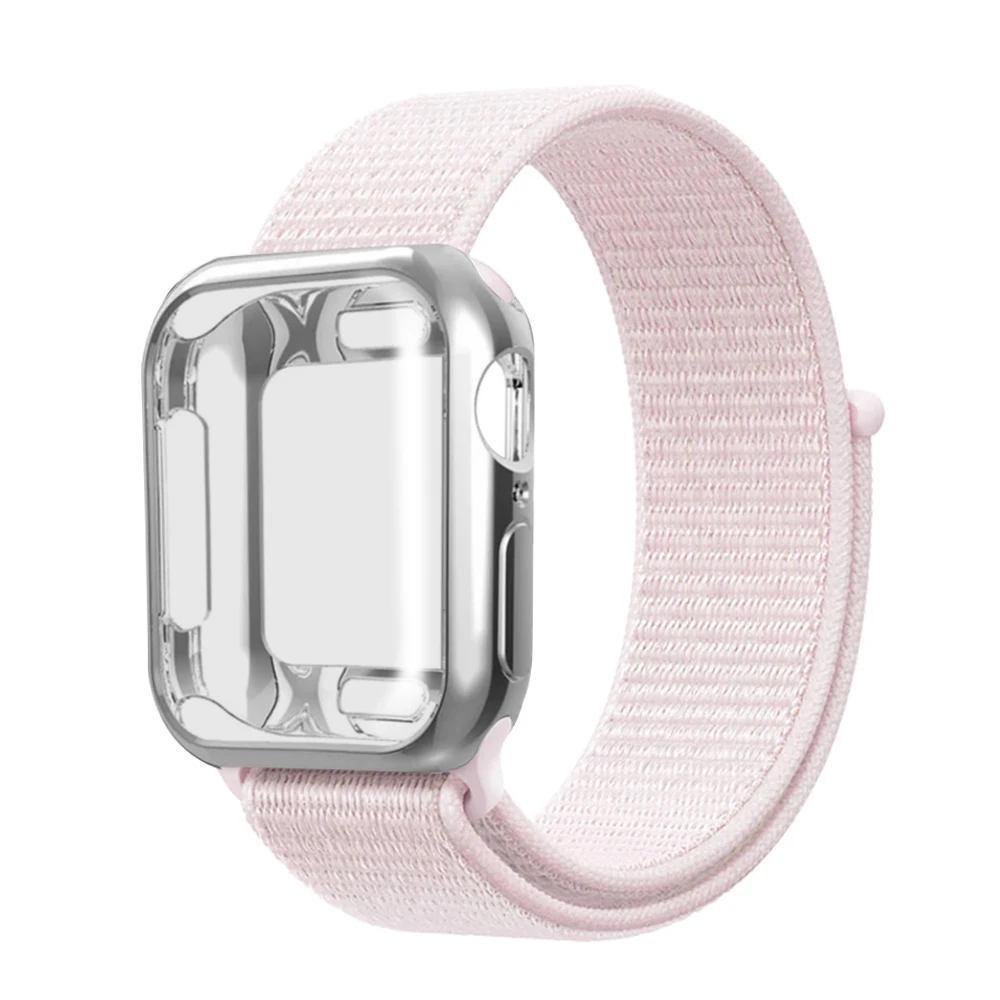 Нейлоновый ремешок+ чехол для Apple watch series 5/4/3/2/1, 42 мм, 38 мм, версия в едином положении во время занятий легкой атлетикой, ремешок для iwatch 40 мм 44 спортивный браслет - Цвет ремешка: Pearl powder