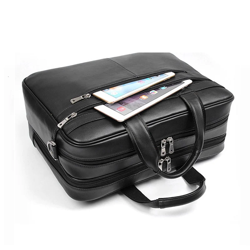 Большой емкости черный мужской бизнес компьютер портфель мягкая натуральная кожа 1" ноутбук сумка мужская воловья кожа для Macbook Pro Air 17