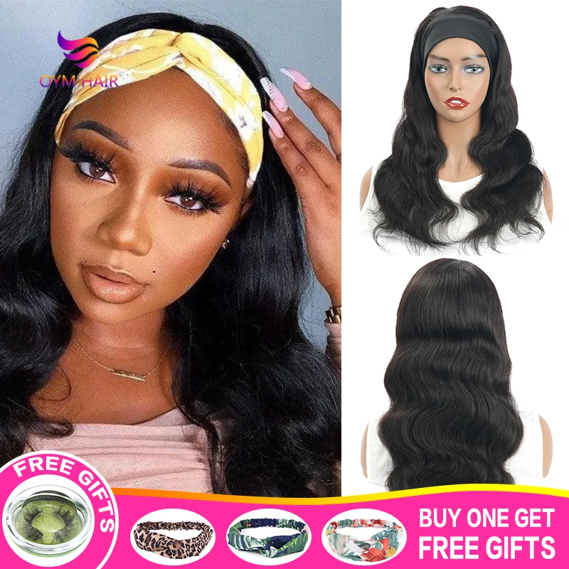 Headband Wigs Human Hair Body Wave 30Inch Glueless Brazilian Remy Full Machine For Black Women | Шиньоны и парики