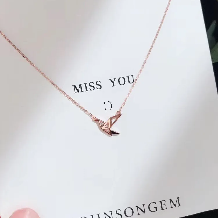 

Fashion Necklace Thousand Paper Crane Pendant Clavicle Chain Lady Necklace