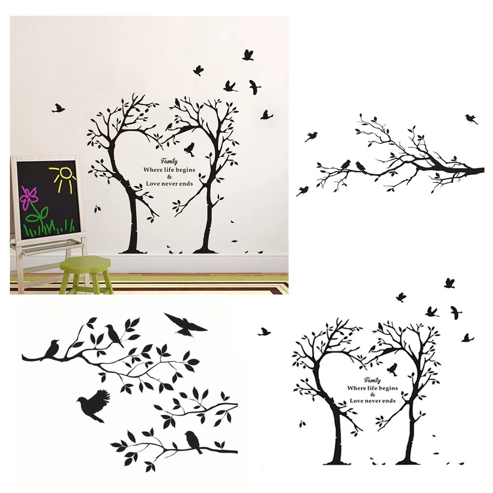 

Accessories Romantic 2020 New Bird Branch Wall Stickers Tree Leaf Decoration Pure Black Wallpaper Decorative Vinyl Stickers