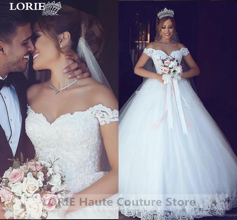 Лори принцесса свадебное платье Бальные платья с открытыми плечами аппликация Кружева Милая Дубай свадебное платье Vestido de noiva