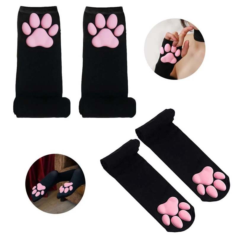 Cosplay&ware Over Knee Kawaii 3d Cat Pad Kitten Paw Socks Girl Lolita Cosplay Velvet Leggings Overknee Thigh High Long Stockings 60cm -Zentai shop online