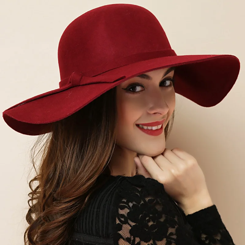 Hot Sale Casual Fedora Cap Wide Brimmed Dome Hats High Quality Wool Floppy Womens Black Cloche Elegant Hat