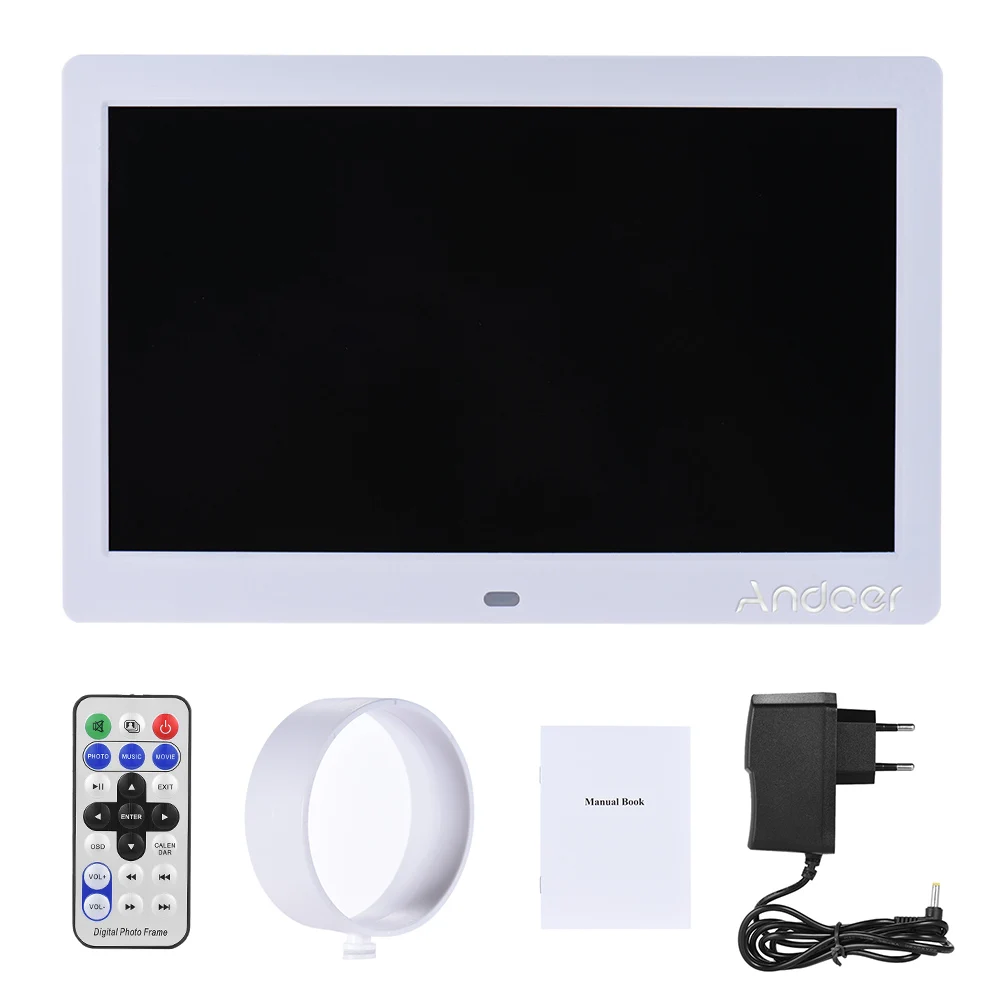 Andoer светодиодный широкий экран Цифровая фоторамка 1" HD MP3 MP4 Picture плеер электронные часы/календарь с дистанционным управлением подарок