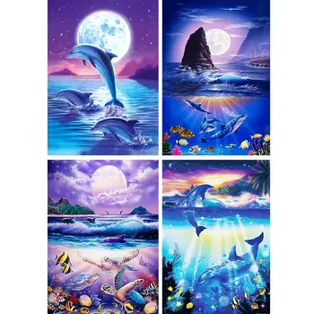 

4 Pack Dolphin 5D Diamond Painting Full Drill Rhinestone Embroidery Decor