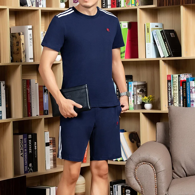 

Summer Middle-aged Short Sleeve T-shirt Crew Neck Sports Set Large Size MEN'S Casual Suit Two-Piece Set Daddy Clothes