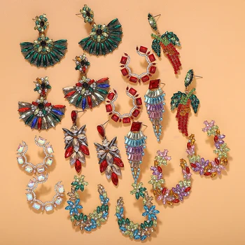 

Dvacaman Luxury Crystal Earrings for Women Baroque Colorful Flower Drop Earrings Indian Bridal Statement Earrings Gift Wholesale