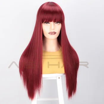 I's a wig Black Long Straight Wig With Bangs Synthetic Hair Wigs for Women 613 Blonde Red Heat Resistant Cosplay Wigs 4