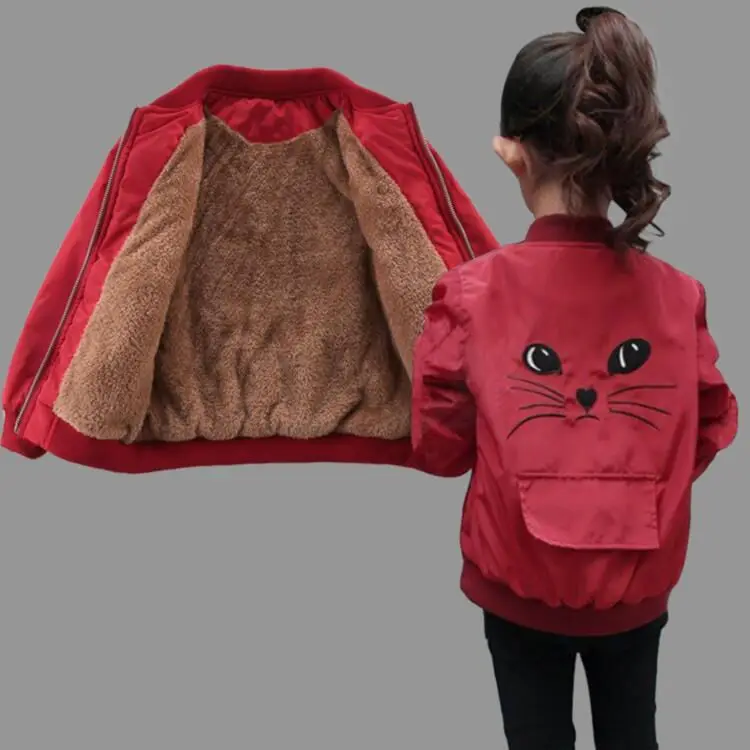 red thick Куртка для девочек, детская одежда, на осень-зиму Одежда Детская куртка для детей для маленьких девочек верхняя одежда для детей пальто для девочек 110~ 160 черного и красного цвета - Цвет: red thick