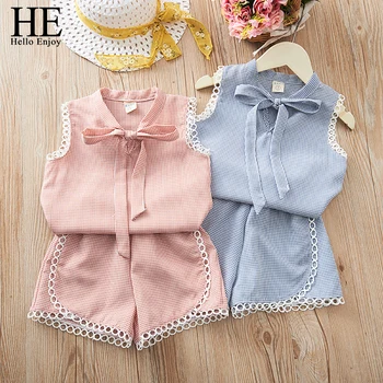

HE Hello Enjoy Summer Girls Clothing Sets Kids Clothes Vest+Shorts Suits Children Short Sleeve Baby Girl Clothes infant Fashion
