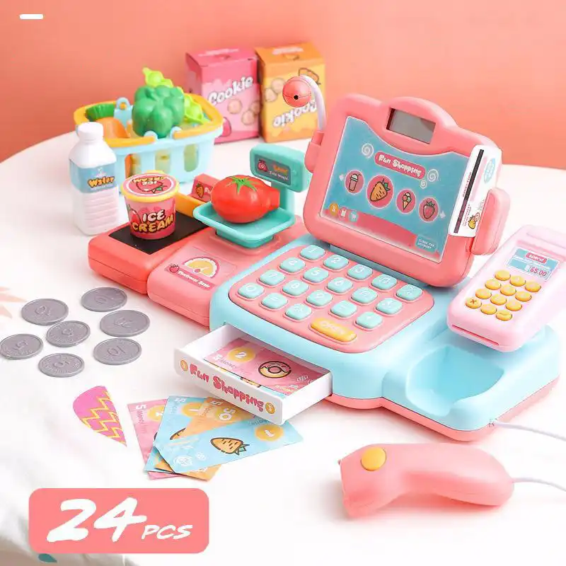 子供のインテリジェントレジ家族おもちゃシミュレーションスーパーマーケットマッチショッピングバスケット高級レジコンビネーションスーツ 食料品のおもちゃ Aliexpress