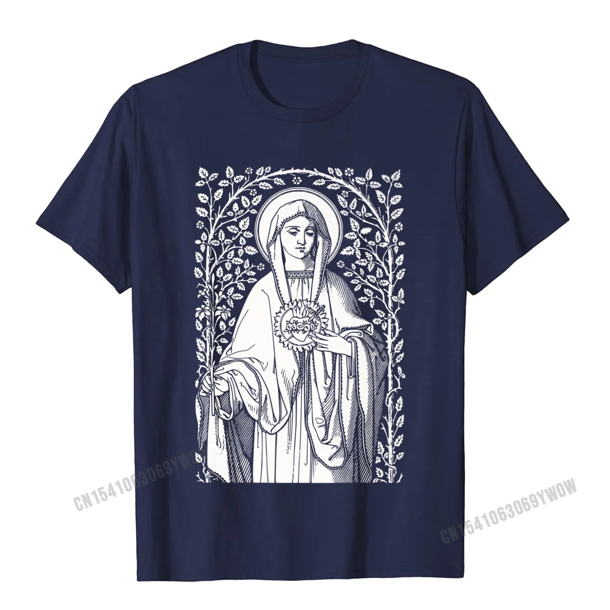Tees Print T-Shirt Summer/Fall Wholesale Comics Short Sleeve 100% Cotton Crewneck Men T-Shirt Comics Drop Shipping Vintage Virgin Mary Immaculate Heart Catholic Premium T-Shirt__600 navy