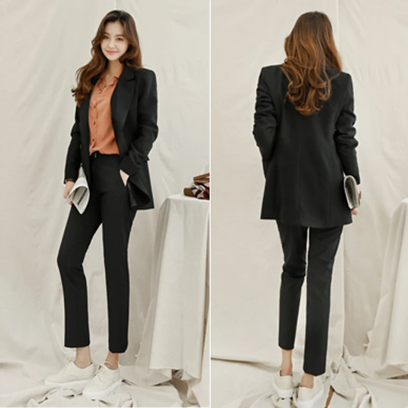 

Suit female 2020 spring and autumn new loose double-breasted jacket two-piece nine-point pants were thin wild women's clothing