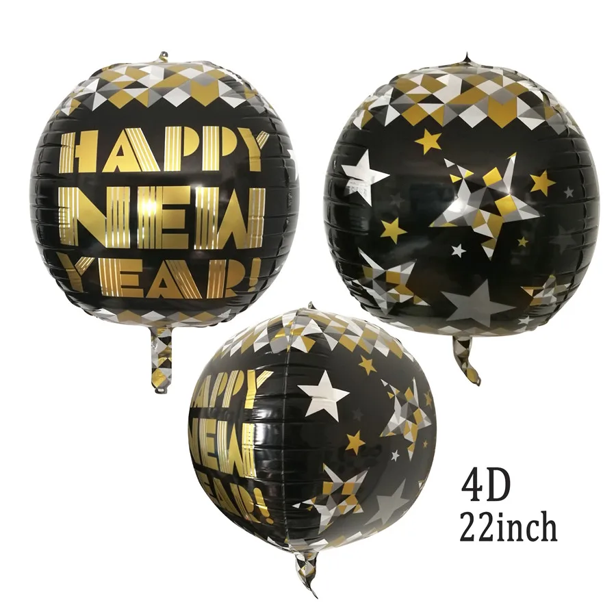 Foil Balloon Happy New Year Banner Star Round Balloon Home Party Confetti Latex Balloons Decoration New Year Decor Supplies