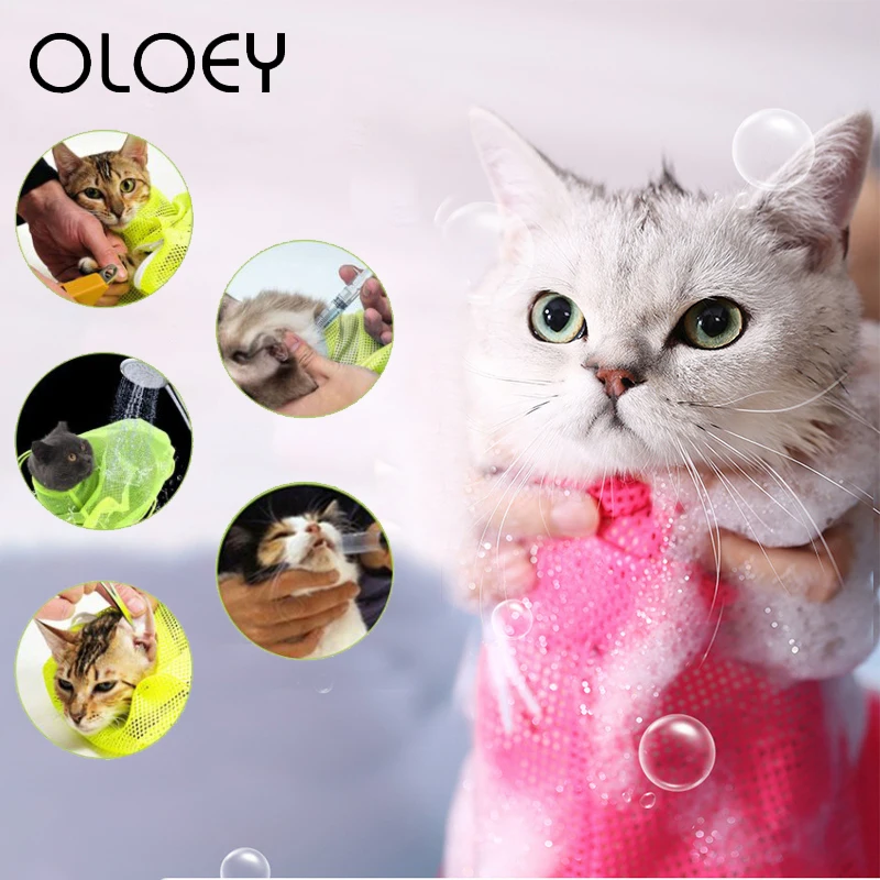 

Pet Cat Grooming Bag Multifunctional Adjustable Washing Shower Mesh Bags for Pet Dog Bathing Nail Grooming Anti Scratch Bite