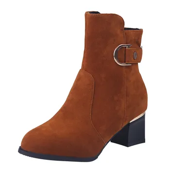 

Ankle Boots For Women Winter Shoes High Heels Boots Middle Tube Suede Botas Femininas 2121 Leather Boots Ladies Shoes Woman