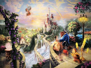 

Diamond Painting Cross Stitch beauty and beast in castle round rhinestone mosaic Picture 5D diamond embroidery