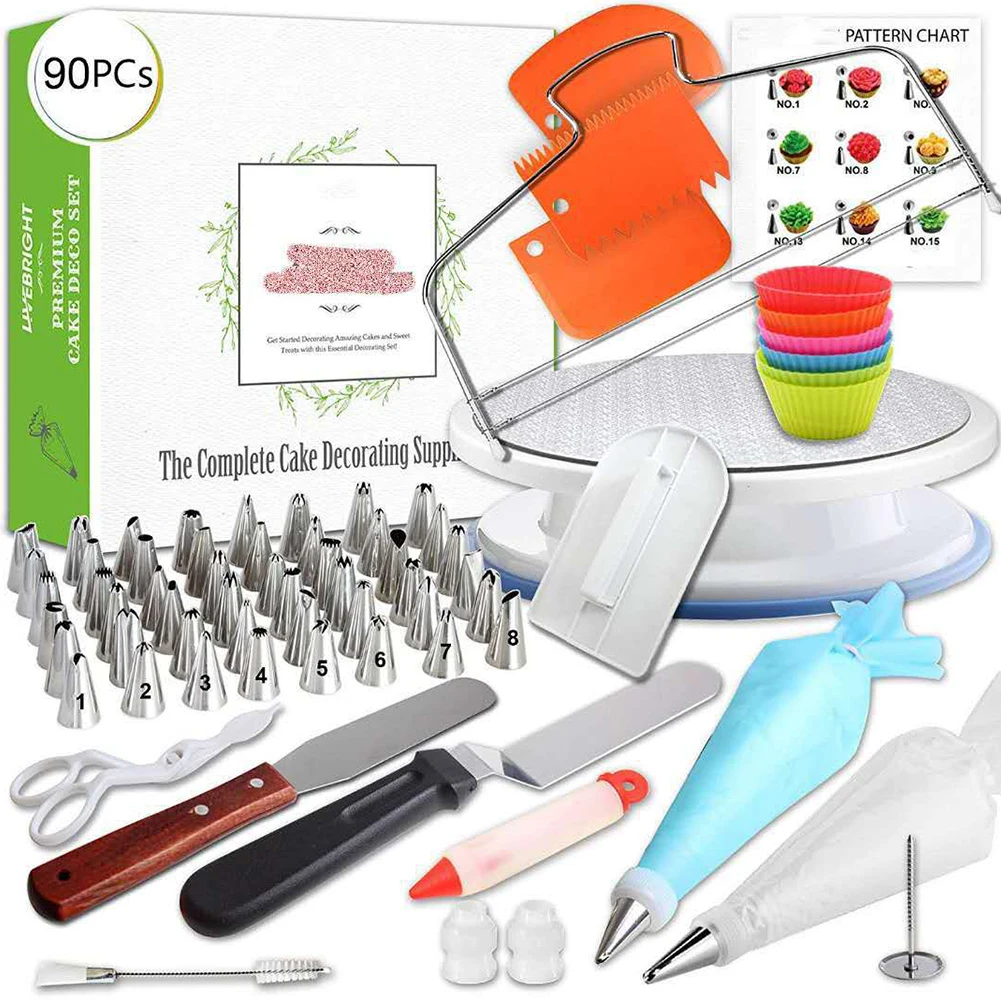 

90pcs Tip Nozzle Mold Spatula Scrapers Kitchen Baking Set Turntable Piping DIY Tool Professional Pastry Bag Cake Decorating Kit