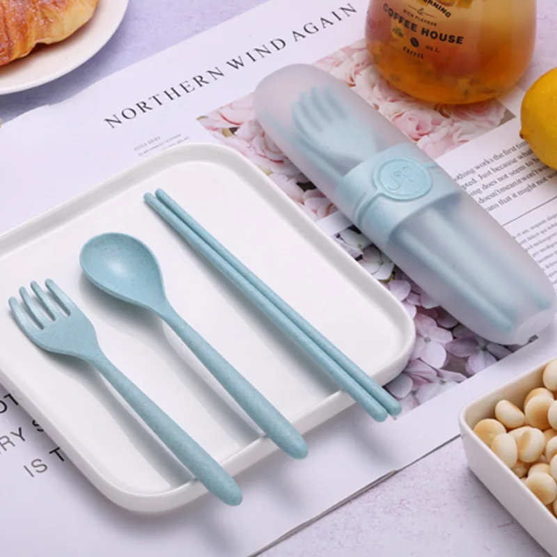 

Portable Reusable Spoon Fork Outdoor Camping Travel Cutlery Set Fork Spoon Chopsticks Wheat Straw Tableware Cutlery Set