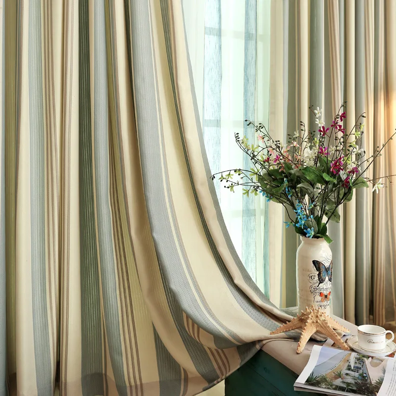 

American Modern Simple Stripes Curtains for Living Dining Room Bedroom.