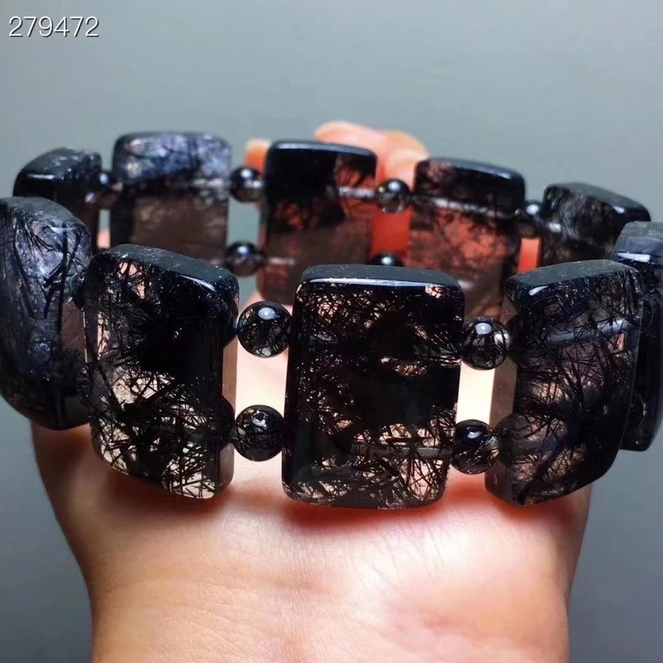 Natural Black Rutilated Quartz Crystal Bracelet 25x17.5x7mm Women Men Clear Rectangle Beads Wealthy Brazil AAAAA | Украшения и