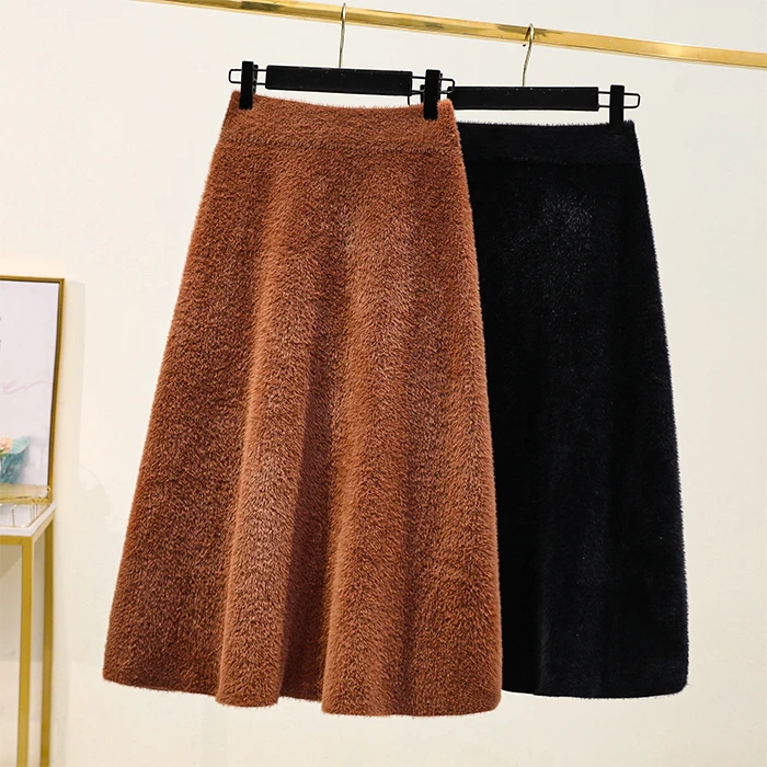 

Thick Black Solid Color Split Long Female Korean Style 2022 Vintage High-Waisted Women'S Skirts D0624