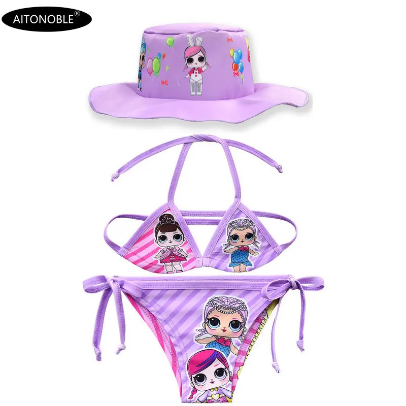 8052 purple with Cap Aitonoble locrincess купальный костюм для девочек, комплект бикини принцессы из двух предметов, купальный костюм принцессы, кукольный карнавальный костюм - Цвет: 8052 purple with Cap