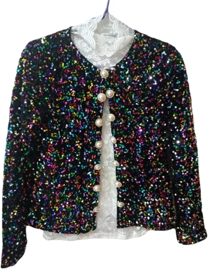 

womens colorful jacket ropa de mujer bling bling sequined jackets mujer chaqueta women cropped jacket dis5