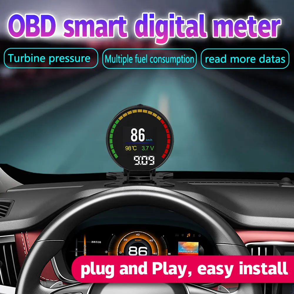 Universel voiture HUD affichage tête haute couleur compteur de vitesse numérique mesure du kilométrage affichage de la tension GPS OBD double système multifonctionnel température de leau 