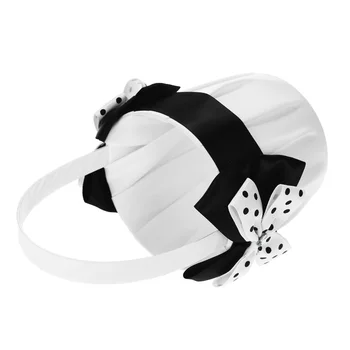 

New 7 x 7 inches Wedding Decoration White Black Bowknot Satin Ring Bearer Pillow and Wedding Flower Girl Basket Set Decor