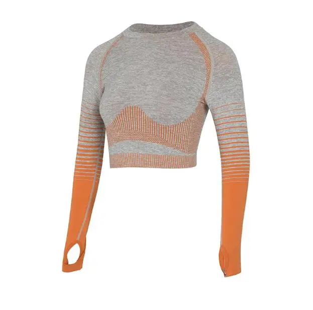 Зимние женские бесшовные футболки для йоги, одежда для фитнеса, рубашка для спортзала, эластичная рубашка с длинным рукавом для бега, спортивная одежда, топы для спортивных тренировок - Цвет: CB863 orange top