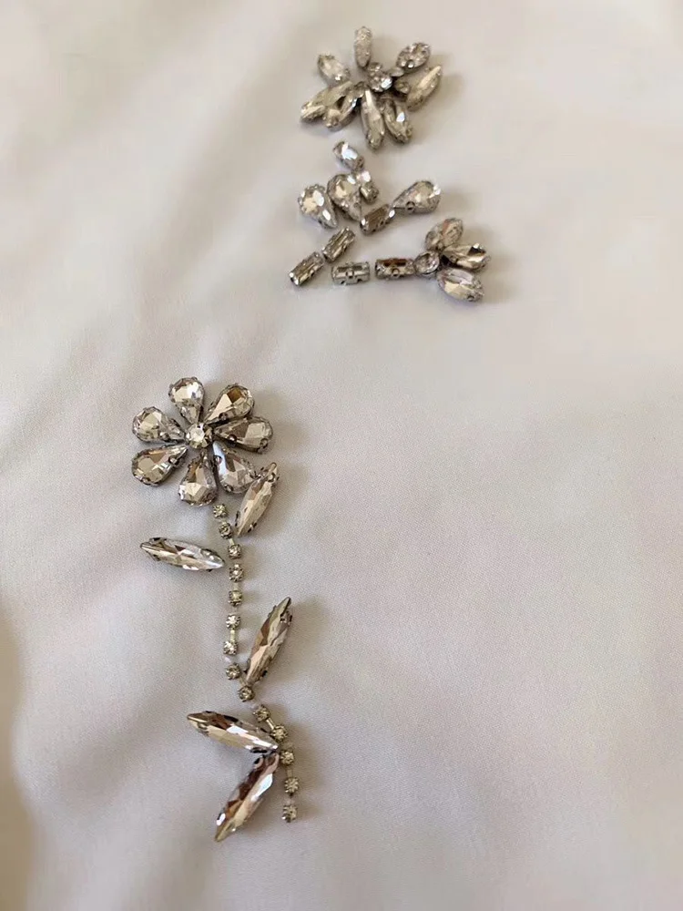 Женский Осенний подиумный комплект из двух предметов, женская рубашка с длинным рукавом, блуза с кристаллами+ юбка миди, комплект, костюмы для праздника