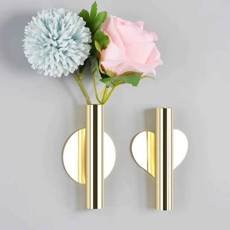 Wall Hanging Vase Nordic Style Golden Wall Flower Living Room Entrance Wall Blossom Vase Punch-Free DIY Flower Home Decorations 4
