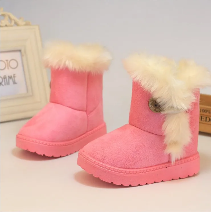 Классические перевернутые детские плюшевые детские ботинки для мальчиков и девочек,, искусственный мех, высокий верх, сохраняющая тепло, детская обувь, не гладкая, C06041 - Цвет: Pink