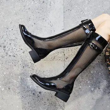

Fashion Knee Boots Women New Elegant Genuine Leather Breathable Mesh Shoes Spring Summer Casual Lady Boots