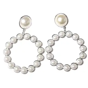 

European Style Fashion Vintage Long Pearl Cross Earrings for Pearl Round Long Drop Earrings Jewelry Trendy Accessories